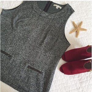 Cabi Womens Sz S Gray Black Herringbone Textured Blouse Top Sleeveless Tweed